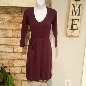BCBGMaxAzria V Neck Sweater Dress in Plum